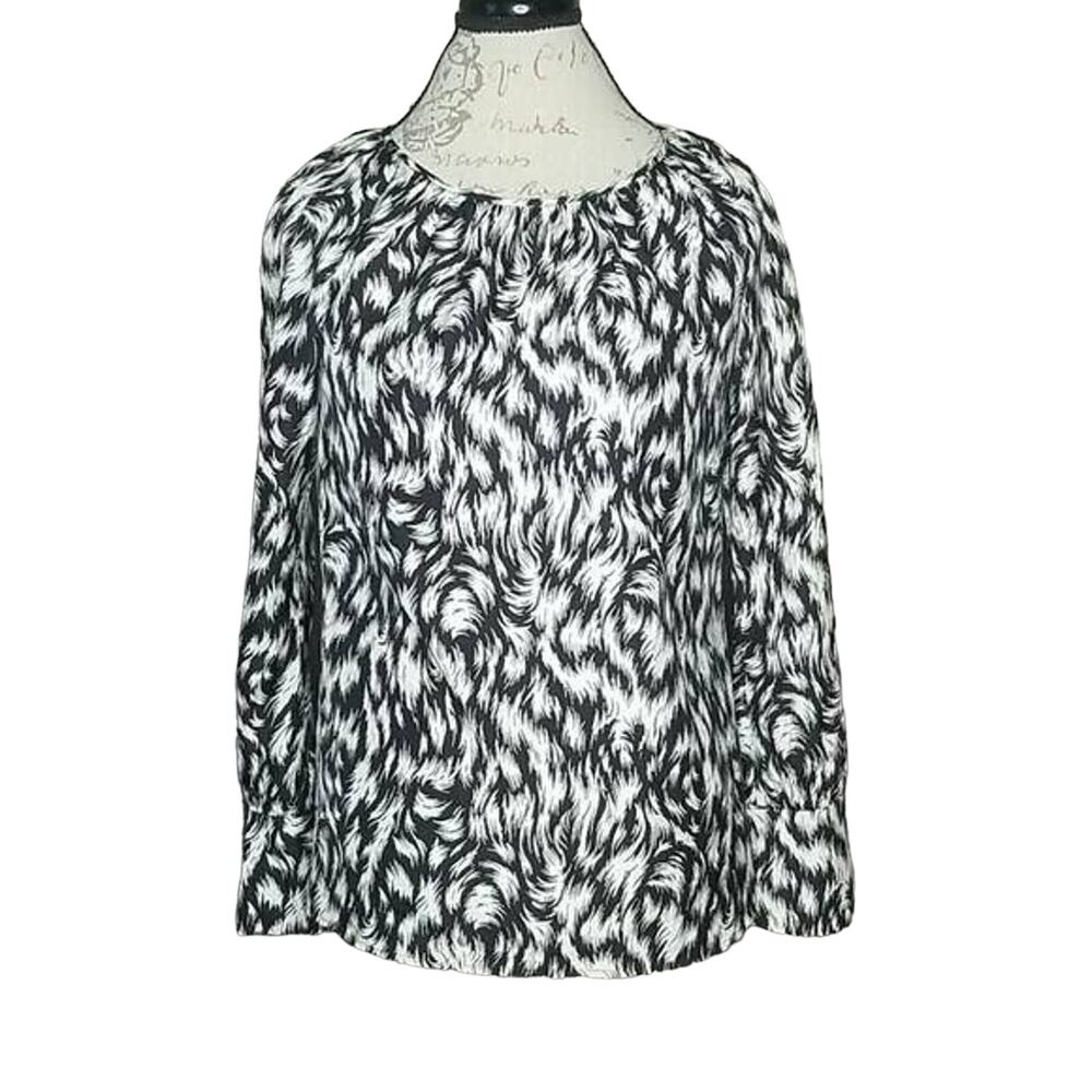 Derek Lam Black & White Silk Printed Long Sleeve Blouse Women's 0